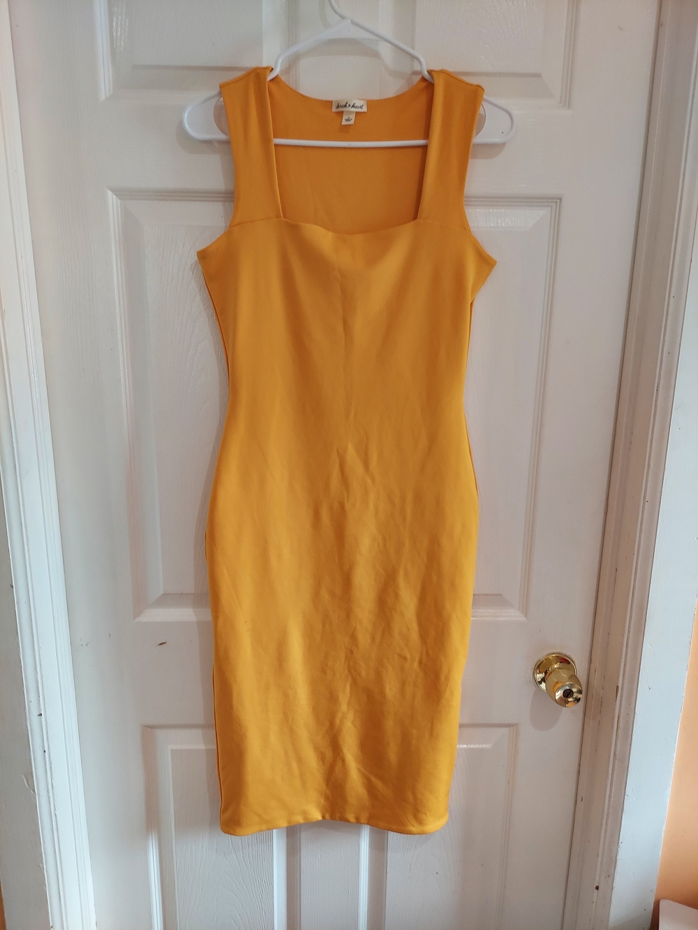 Derek Heart Bright Yellow Square Neck Midi Dress